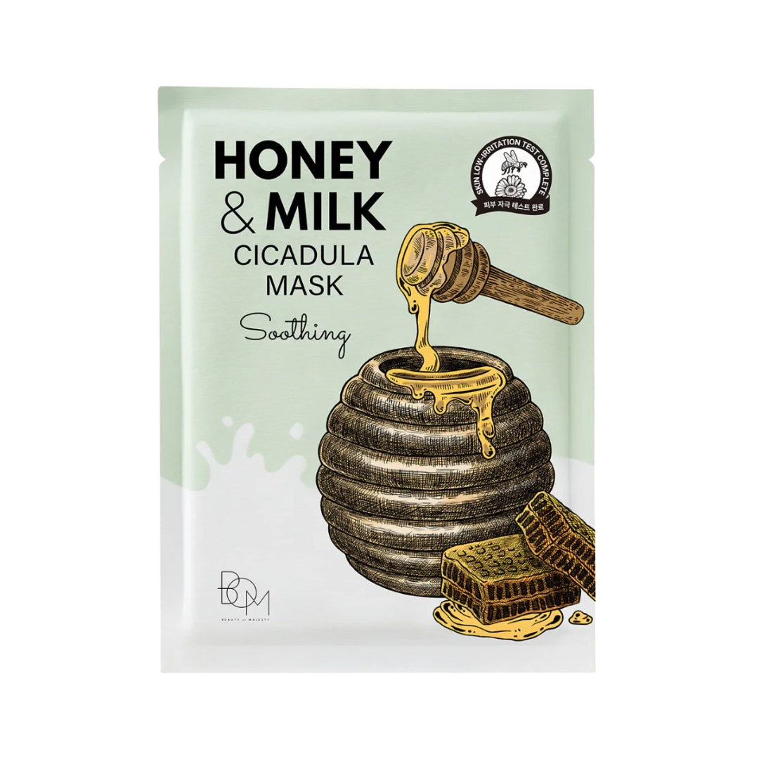 BOM Honey & Milk Cicadula Mask - raminanti odą lakštinė veido kaukė, 1 vnt.