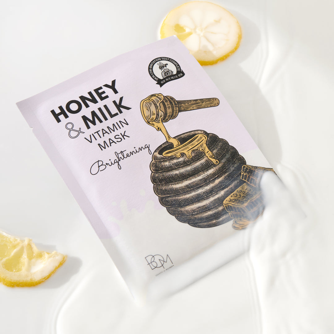 BOM Honey & Milk Vitamin Mask - skaistinanti odą lakštinė veido kaukė, 1 vnt