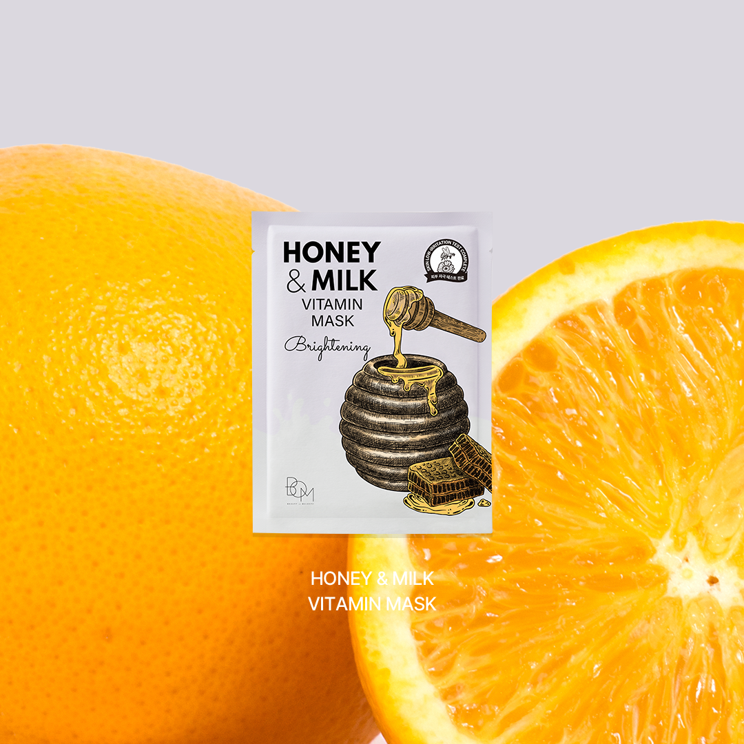 BOM Honey & Milk Vitamin Mask - skaistinanti odą lakštinė veido kaukė, 1 vnt