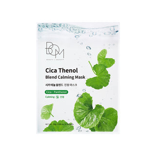 BOM Cica Thenol Blend Calming Mask - raminančios odą lakštinė veido kaukė, 1 vnt