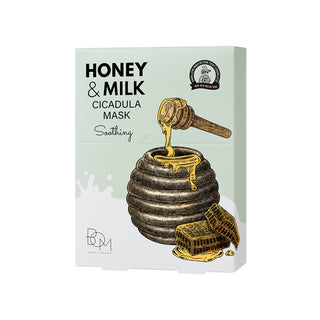 BOM Honey & Milk Cicadula Mask - Raminančios odą lakštinės veido kaukės, 10vnt.