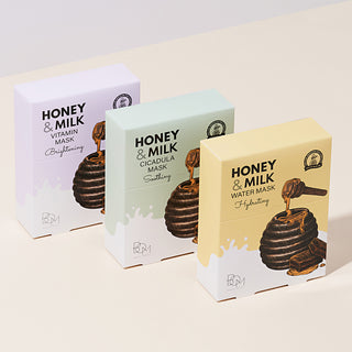 BOM Honey & Milk Vitamin Mask - skaistinančios odą lakštinės veido kaukės, 10vnt