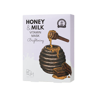 BOM Honey & Milk Vitamin Mask - skaistinančios odą lakštinės veido kaukės, 10vnt