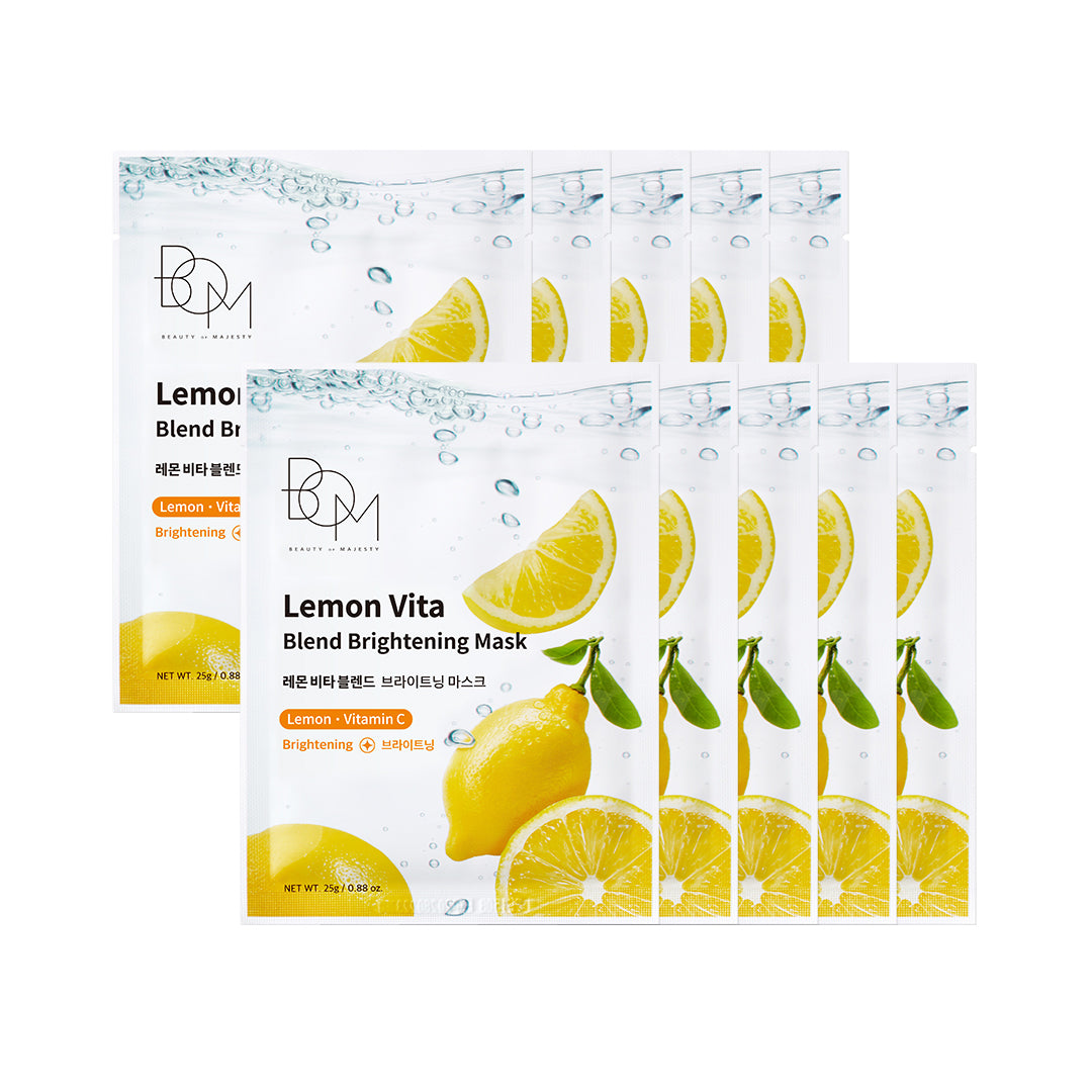 BOM Lemon Vita Blend Brightening Mask - skaistinančios odą lakštinės veido kaukės, 10 vnt