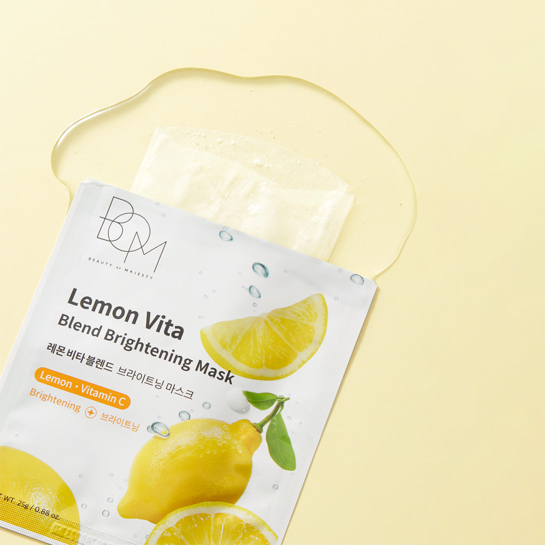 BOM Lemon Vita Blend Brightening Mask - skaistinančios odą lakštinės veido kaukės, 10 vnt