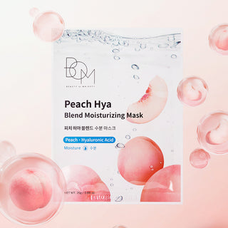 BOM Peach Hya Blend Moisturizing Mask - drėkinančios odą lakštinės veido kaukės, 10vnt
