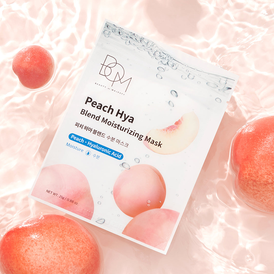 BOM Peach Hya Blend Moisturizing Mask - drėkinančios odą lakštinės veido kaukės, 10 vnt