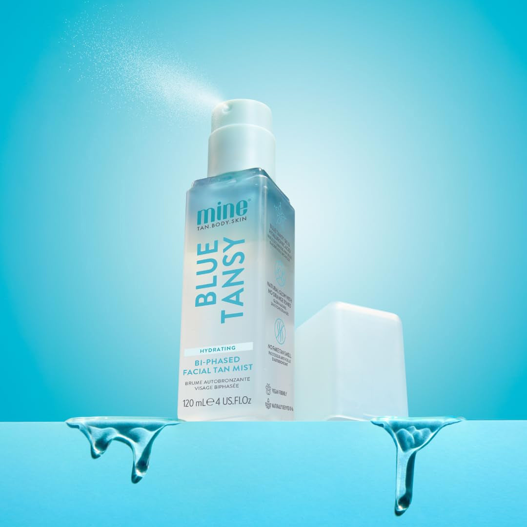 MINETAN Blue Tansy Bi-Phased Facial Tan Mist – dvifazė savaiminio įdegio dulksna veidui
